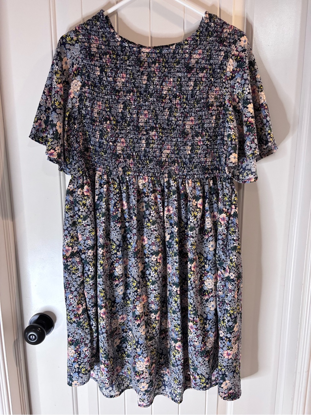 Ces Femme Navy Floral Smocked Babydoll Dress